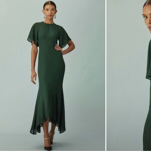 Reformation Carletta Emerald Green Flutter Sleeve Midi Dress Open Back Size 4